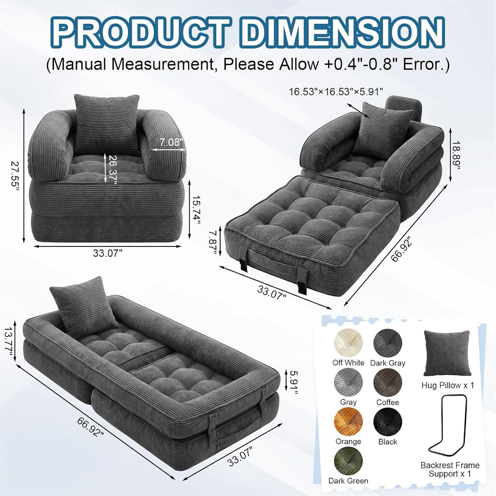 Folding Sofa Bed, 3-in-1 Convertible Sleeper Chair with Pillow