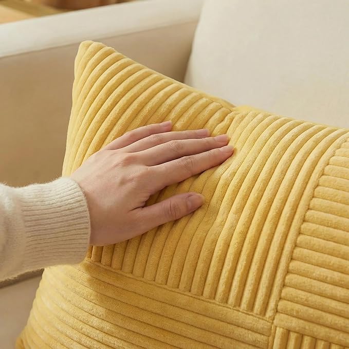 Fancy Homi 2 Packs Yellow Decorative Throw Pillow Covers 16x16 Inch - Image 3