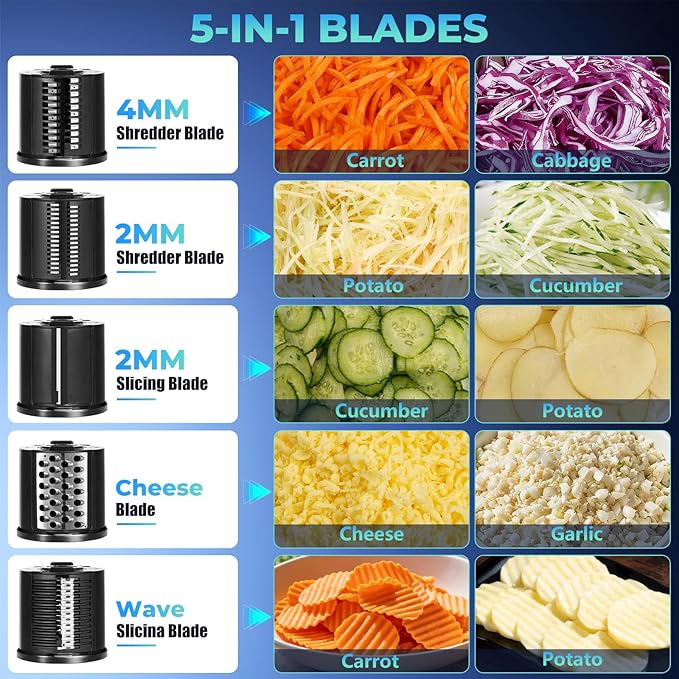 5-IN-1 Electric Cheese Grater, 800W Stainless Steel Electric Salad Machine - Image 8