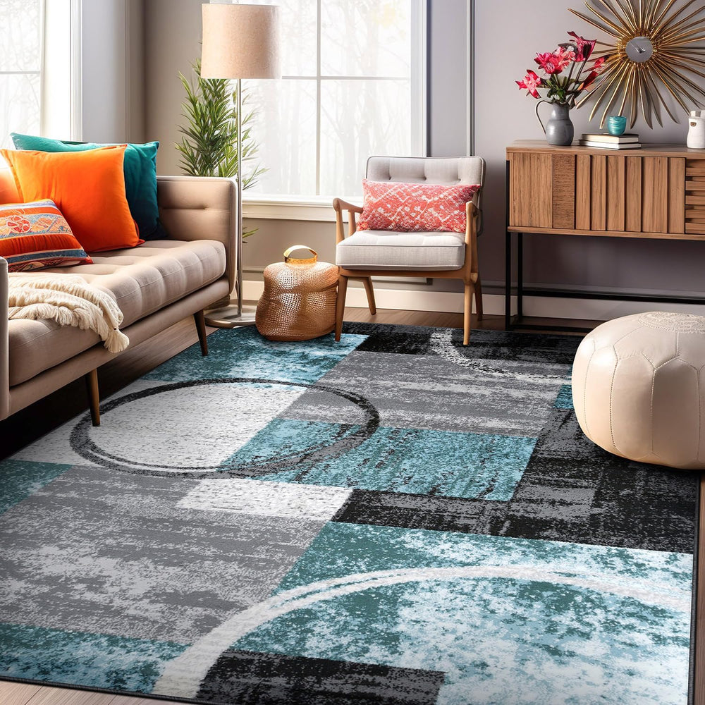 Rugshop Circle Design Contemporary Durable Area Rug Gray 7'10" x 10&...