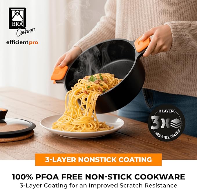 BRA COOKWARE Efficient Pro Nonstick Stock Pot w/Lid | 8 Inch 3.2 Quart Cooking - Image 5
