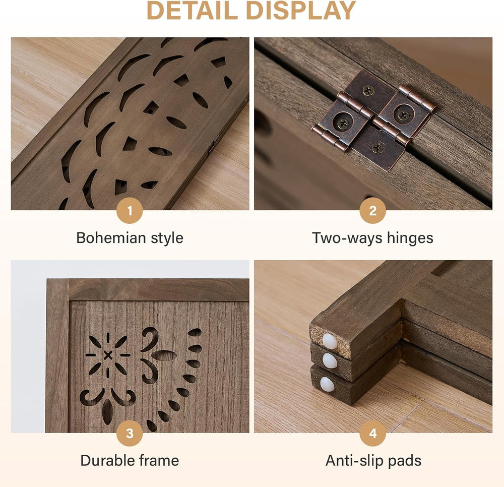 66.9Inch Wooden Room Partition - 3 Panels Boho-Styled Space Room Divider for ...