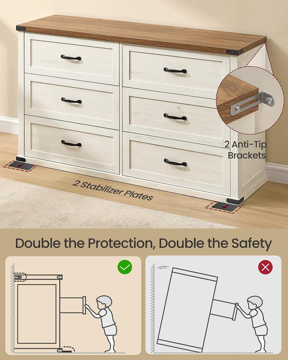 VASAGLE Modern 6-Drawer Dresser, Clothes Storage Cabinet