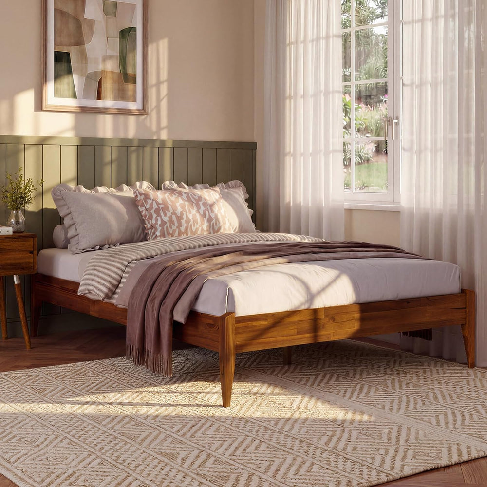 Bme Dinkee 15" Wood Full Bedframe, No Headboard, Japanese, Dark Chocolate