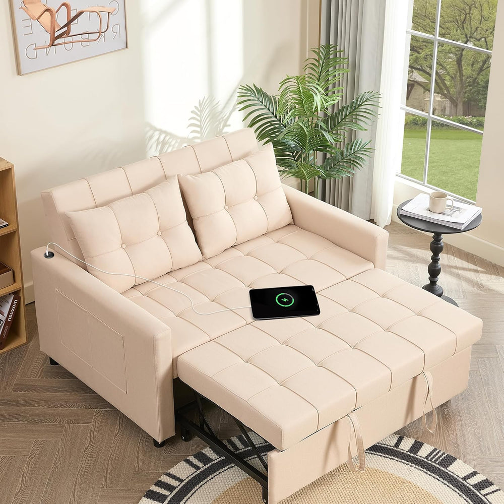 GOSUHI 52" 3-in-1 Convertible Sleeper Sofa Bed, Linen, Beige