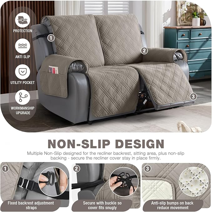 TAOCOCO 100% Waterproof Loveseat Recliner Cover, Non Slip Split Recliner Couch - Image 4