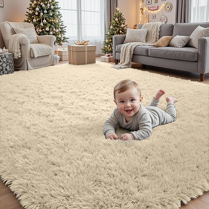 8x10 Area Rugs for Living Room Rug: Soft Fluffy Shag Beige Rugs for Bedroom - Image 9