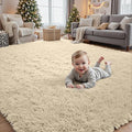 5x7 Area Rugs for Living Room Rug: Soft Fluffy Shag Beige Rugs for Bedroom by CarpetAddColortoYourLife