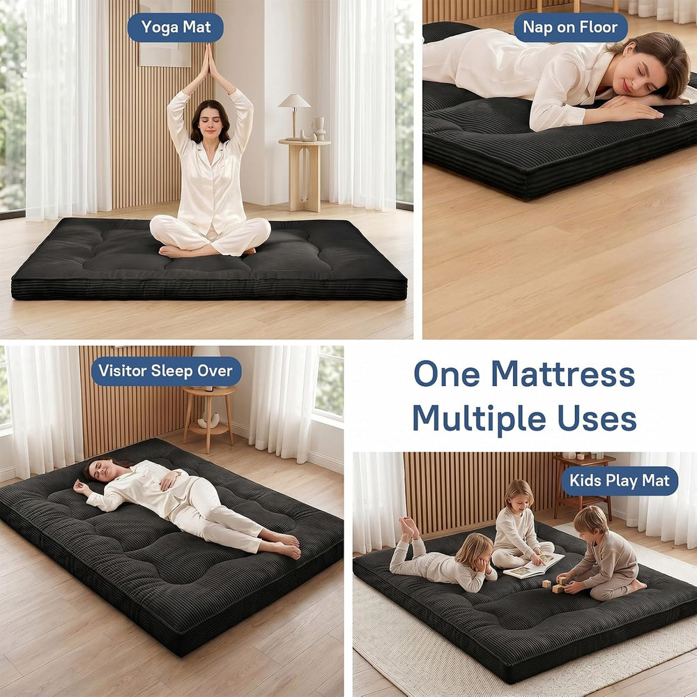 Extra Thick Futon Mattress - Japanese Floor Mattress for Adults, Portable Fol...