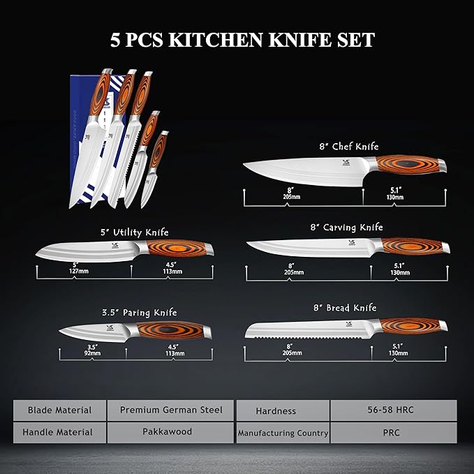 MSY BIGSUNNY 5pcs Knife Set Kitchen Utensils Knife, German Stainless Steel - Image 3