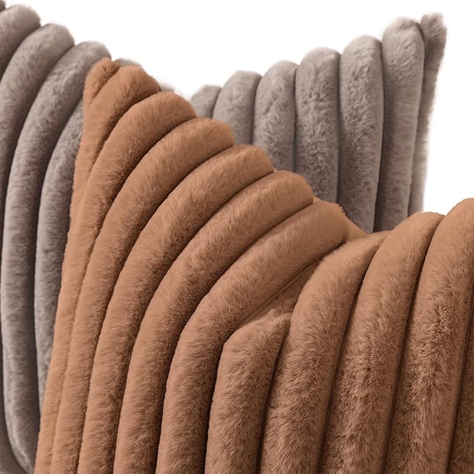 decorUhome Cozy Faux Fur Throw Pillow Covers 16x16 Set of 2 Decorative Soft - Image 2