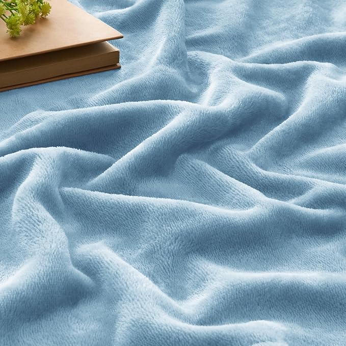BEDELITE Fleece Blanket Washed Blue Throw Blankets - Image 3