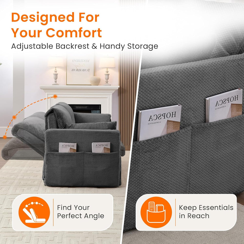 66.5" Queen Pull Out Couch Bed with Adjustable Backrest-Grey