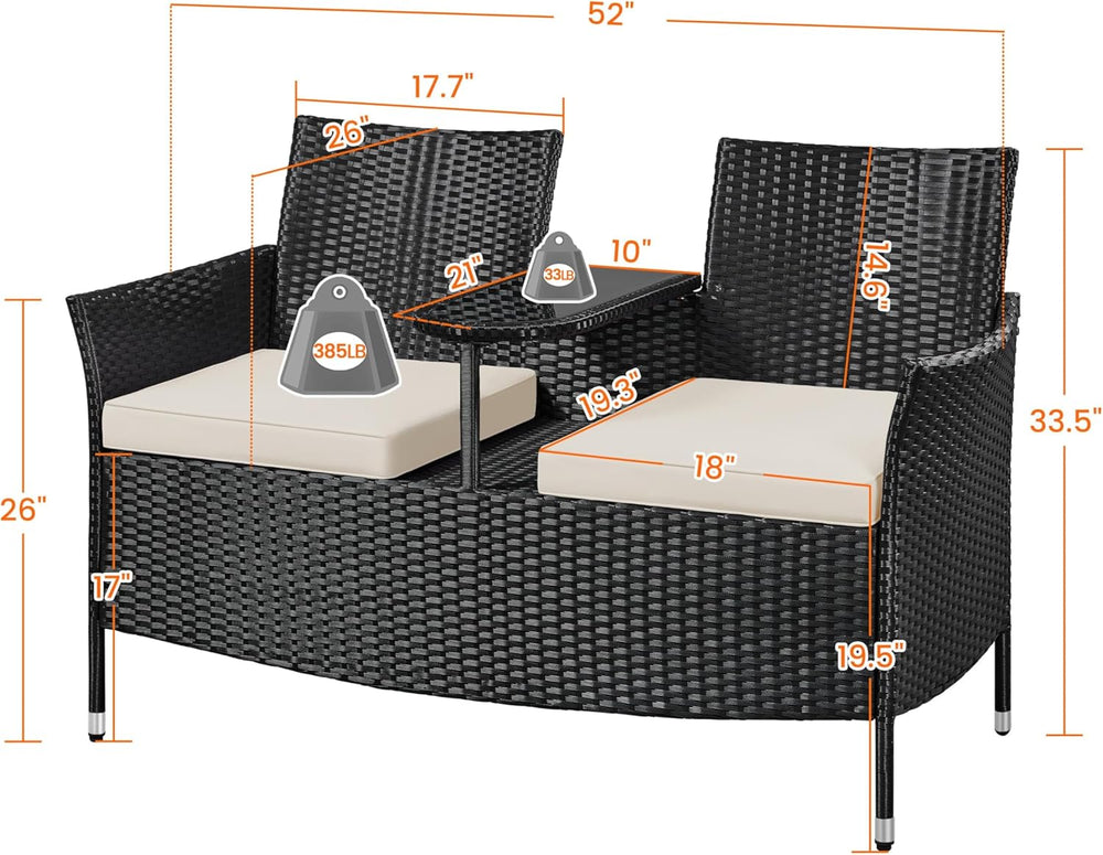 Yaheetech Patio Loveseat, Outdoor Wicker Double Chair w/Side Table