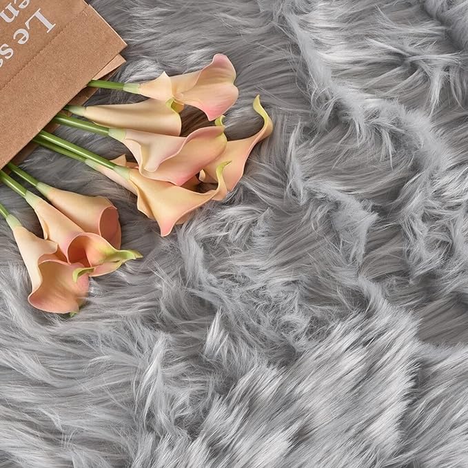 Latepis Washable Area Rugs 9x12 Living Room Gray Fur Rug Super Large Faux - Image 7