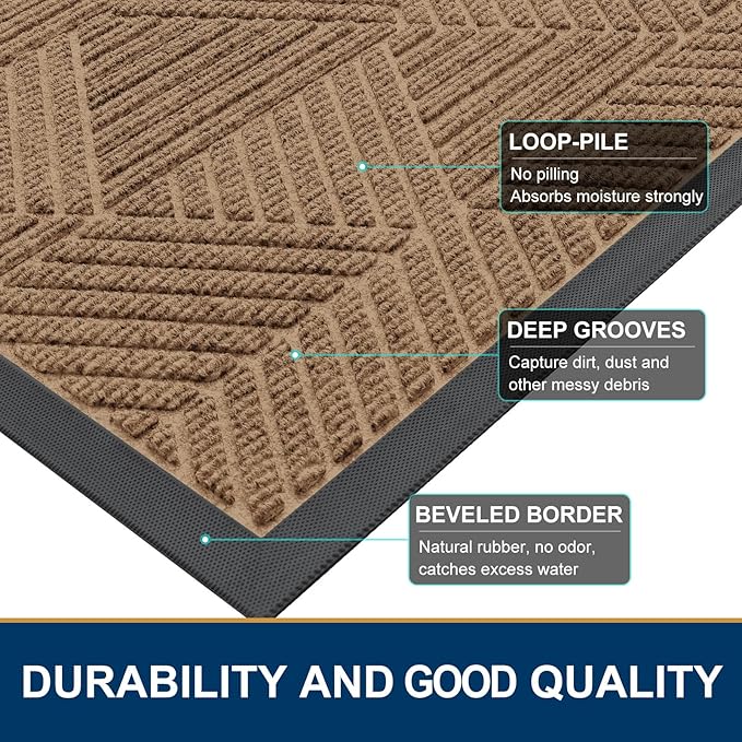 Smiry Front Door Mat Outside Entrance, Heavy Duty Sturdy Natural Rubber Doormat - Image 4