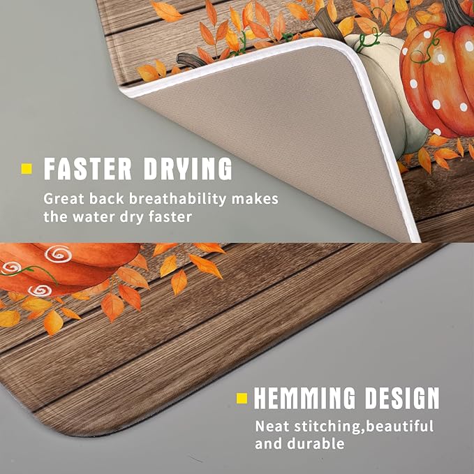 Autumn Pumpkin Dish Drying Mat Rustic Wood Dish Drainer Mats Fast Dry - Image 3