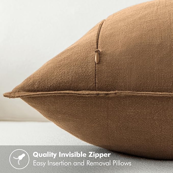 MIULEE Decorative Linen Pillow Covers 20x20 Inch Brown ​Boho Farmhouse​ - Image 3