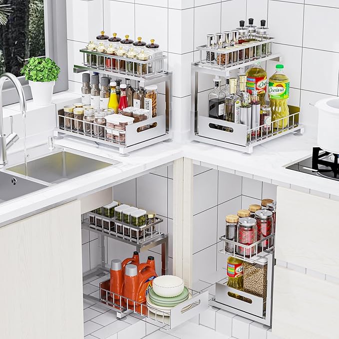 Under Sink Organizer, Heavy Duty Metal Pull Out Cabinet Organizer Slide Out - Image 4