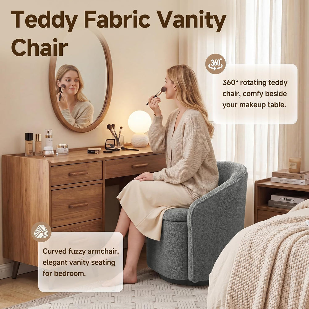 Swivel Accent Chair,Vanity Stool with Storage 360 °Rotation Teddy Fleece
