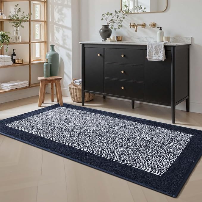 70x24 Long Bathroom Rugs Washable Non Slip, Dark Blue Bath Mat - Image 3