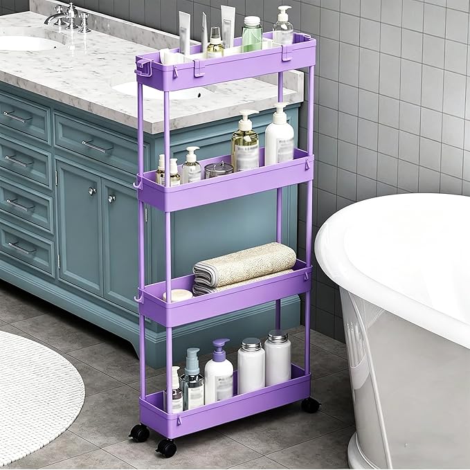 SPACELEAD Slim Storage Cart 3 Tier, Bathroom Organizer Rolling Utility by Home