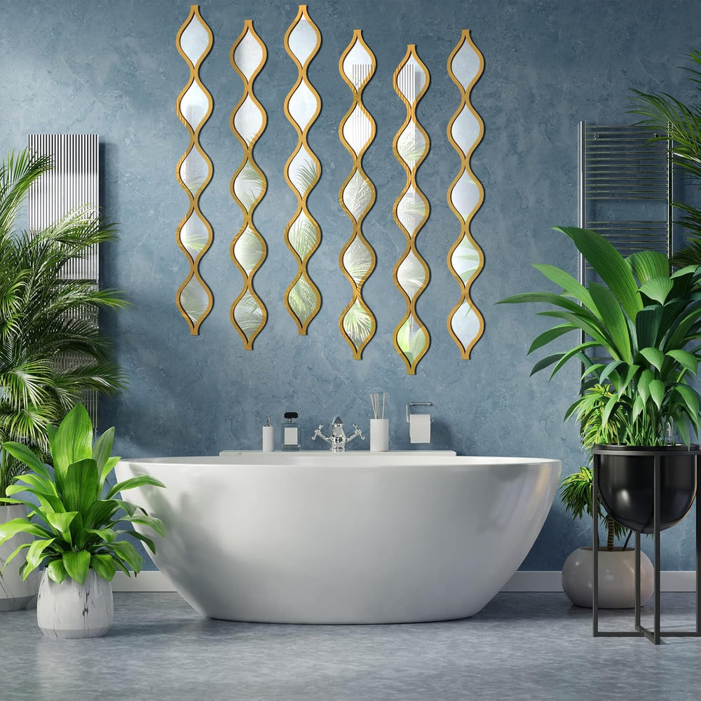 Yulejo 6 Pcs Acrylic Teardrop Mirror Wall Decor, Boho Wall Art, Gold Edge