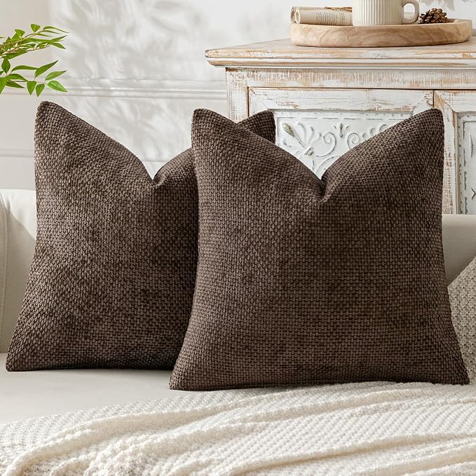 MIULEE Pack of 2 Couch Throw Pillow Covers 18x18 Inch Neutral Dark Brown Boho by MIULEE