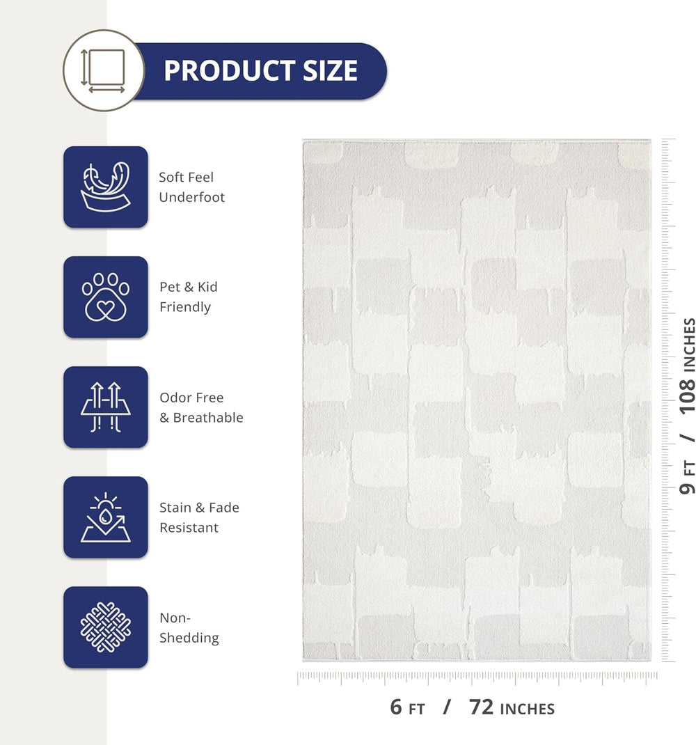 Abani Nomad Cream Area Rug 6' x 9' for Living Room, Bedroom - Tone-on...