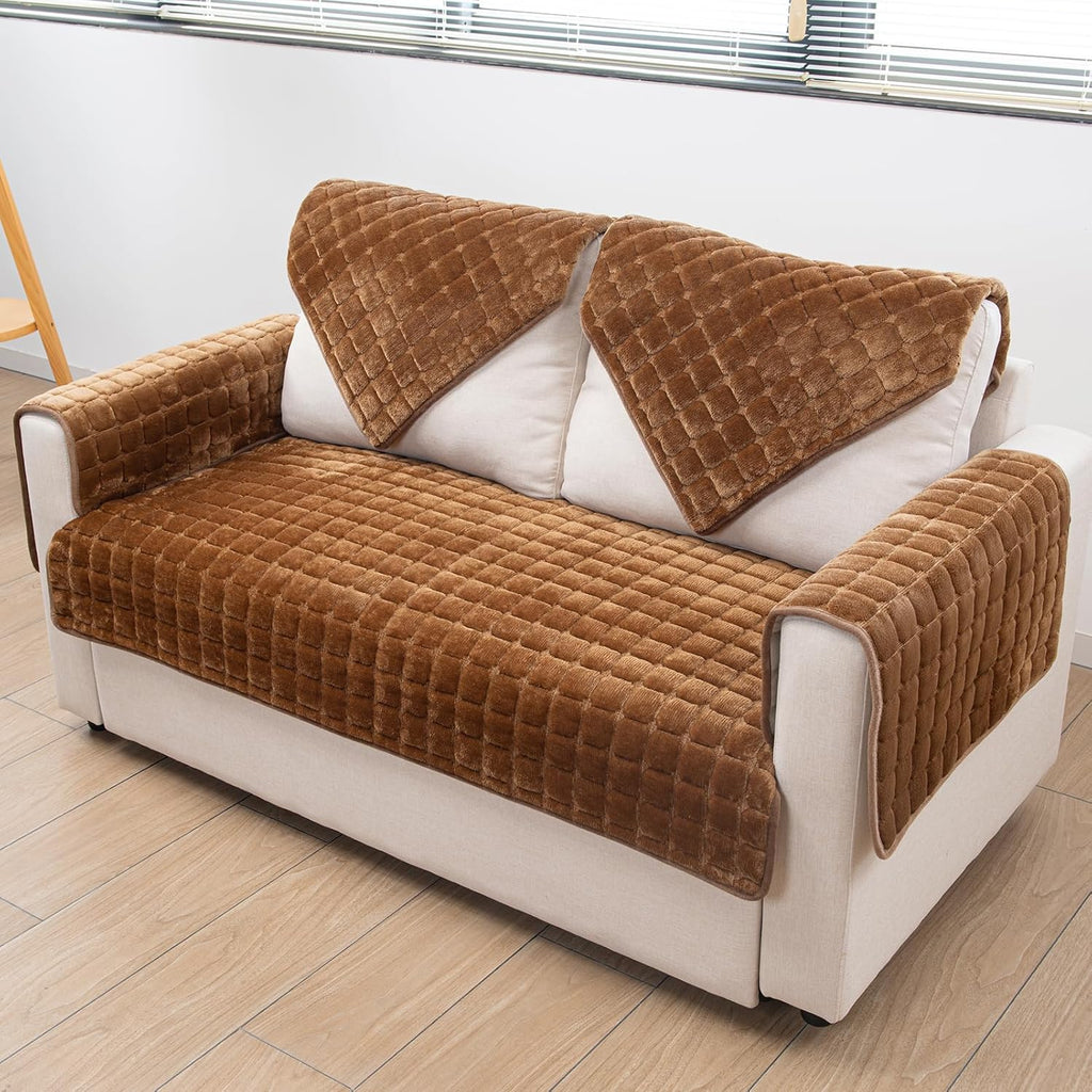 Velvet Couch Cover,Couch Arm Covers Sofa Covers,Backrest Cover,Non-Slip Chair Arm Covers,Arm Rest Cover for Sofa,Armchair Slipcovers Couch Protector (Caramel, 28"x 28")
