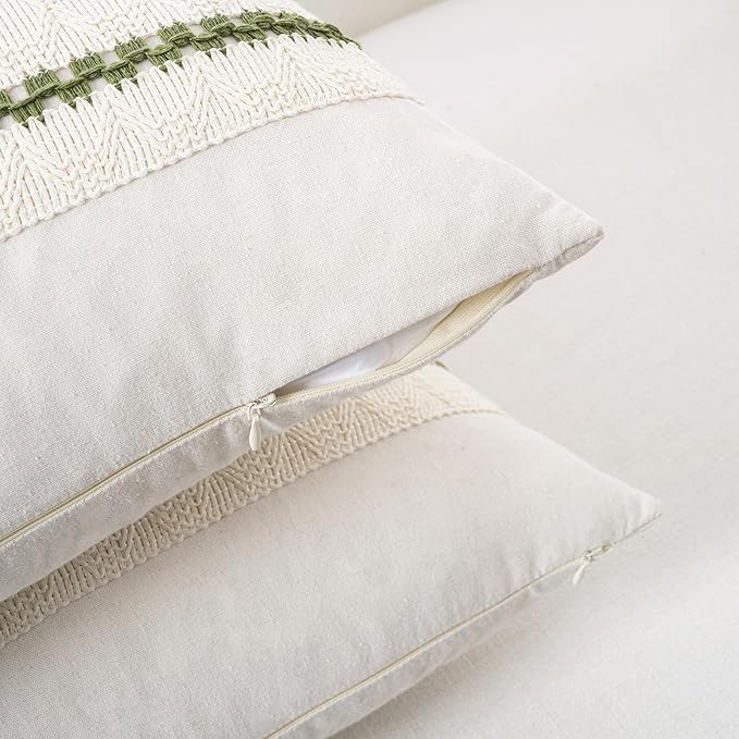 Fancy Homi Set of 1 Boho Moss Green Euro Decorative Throw Pillow Cover 26x26 - Image 3