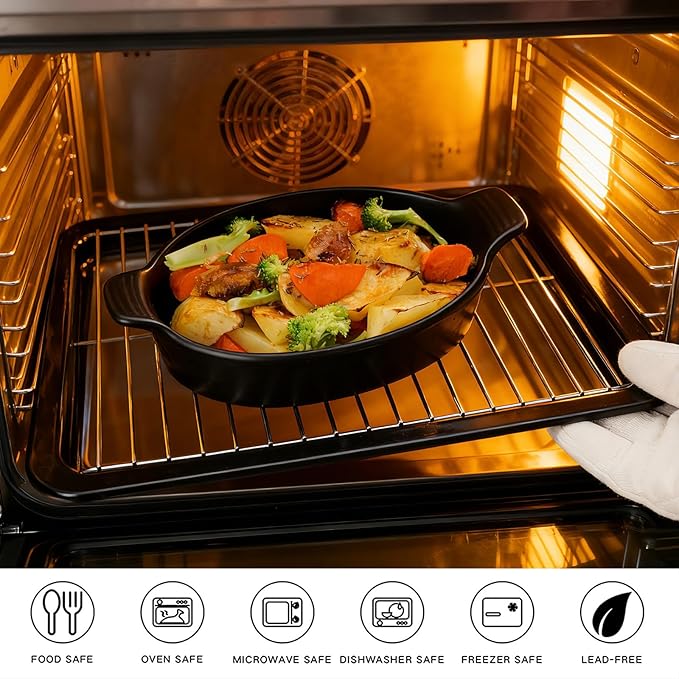 Oval Au Gratin Baking Dishes Set of 4 9" x 5" 19 oz matte black Ceramic Oven - Image 5