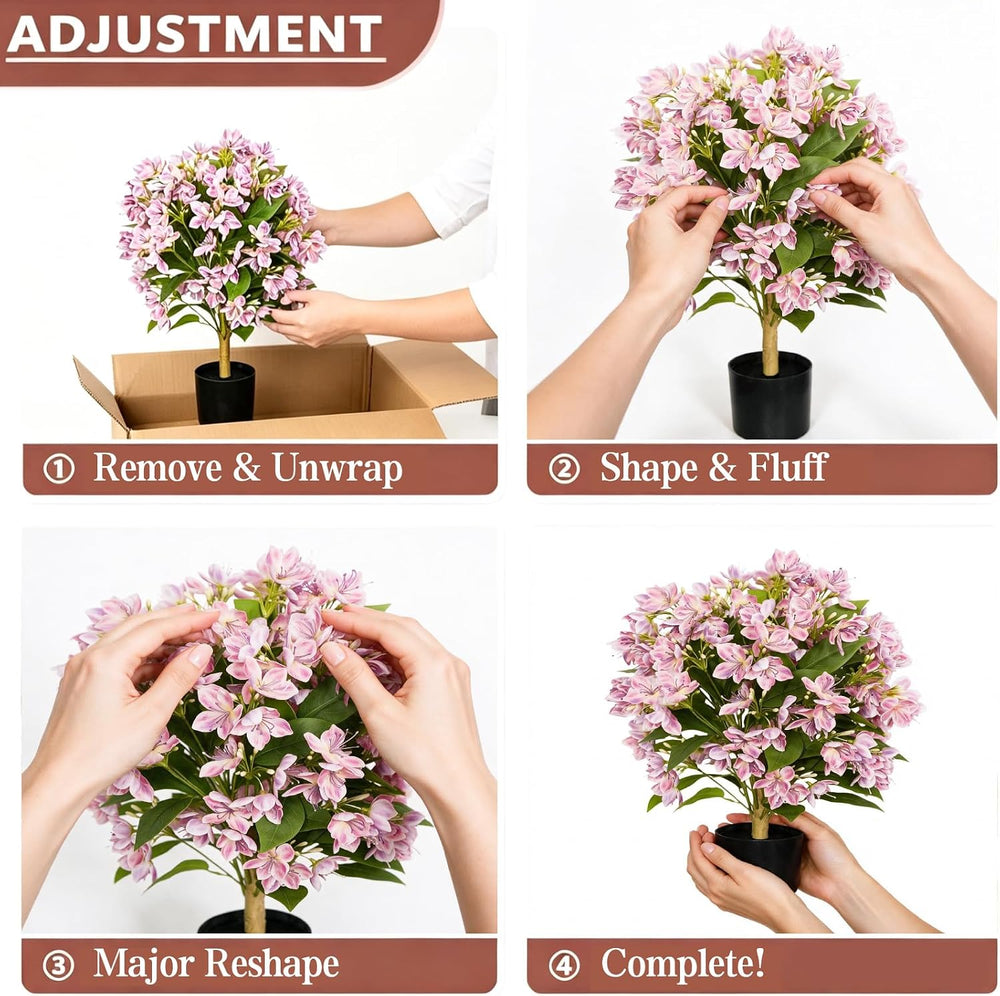 2 Pack Artificial Jasmine Flower Tree, 3FT Tall Faux Pink Potted Plant, UV Re...