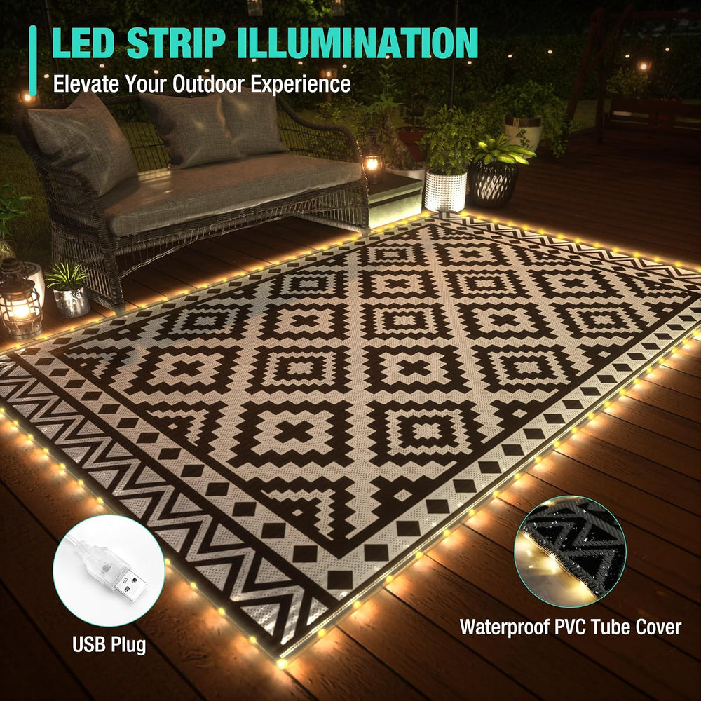 HAUSHOF 5' x 8' Outdoor Rug with LED Strip Light, Waterproof Patio Mat