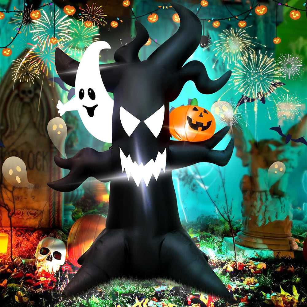 6ft Haunted Tree Inflatable Ghost & LED Pumpkin, Halloween Yard Decor