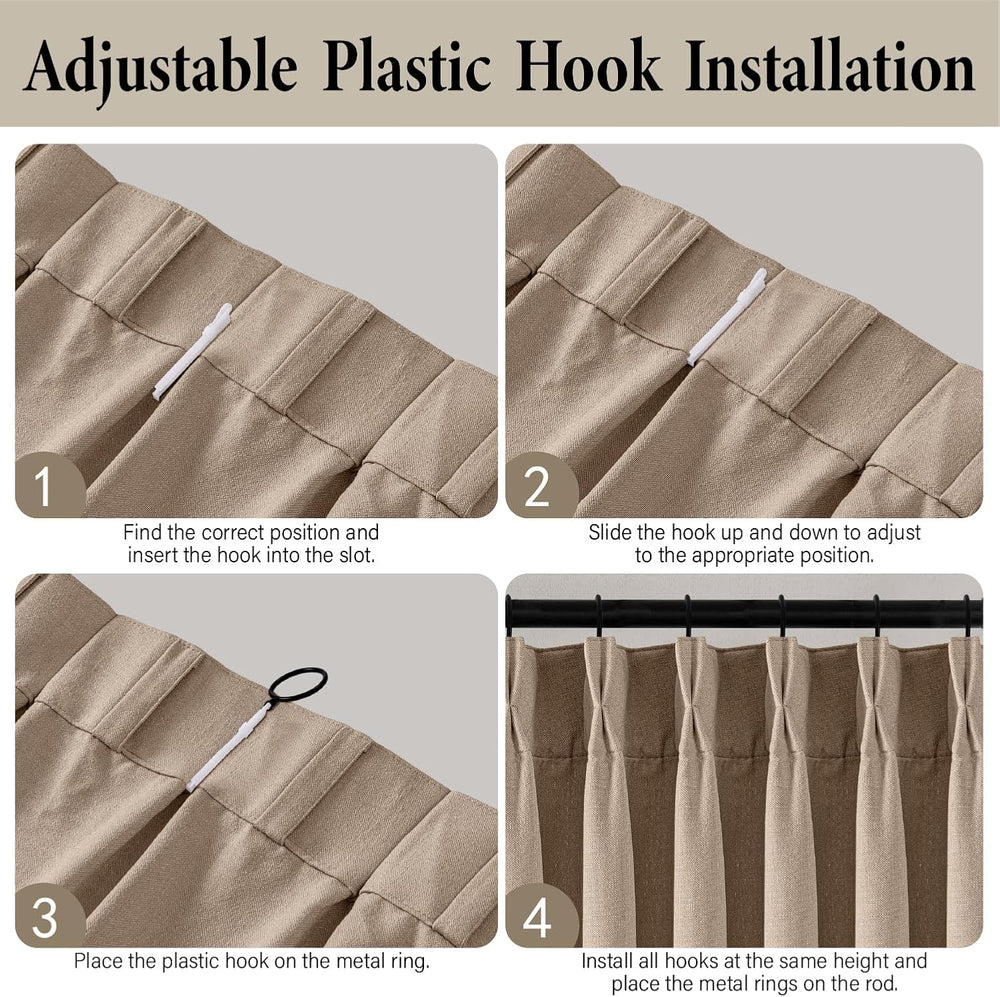 MIULEE Pinch Pleated Thick Linen Curtains 40x96 Inches Taupe 4 Panels Set
