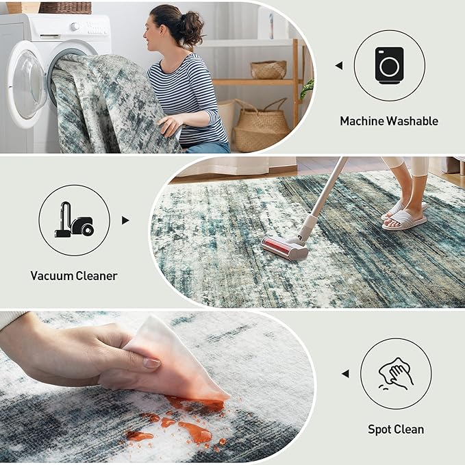 2'6''x8' Runner Rugs Washable Rug: Modern Abstract Hallway Runner Rug Indoor - Image 2