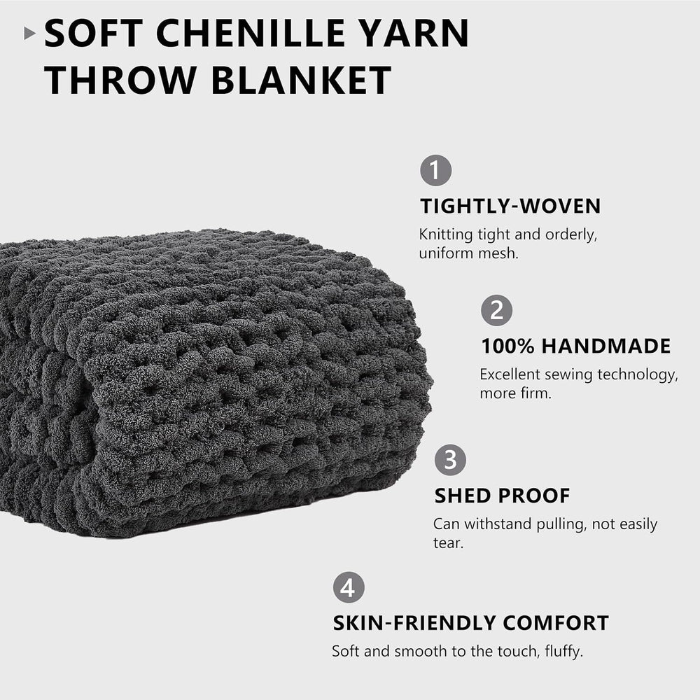 L'AGRATY Chunky Knit Throw Blanket for Couch, 50 x 60 Inches, Dark Grey