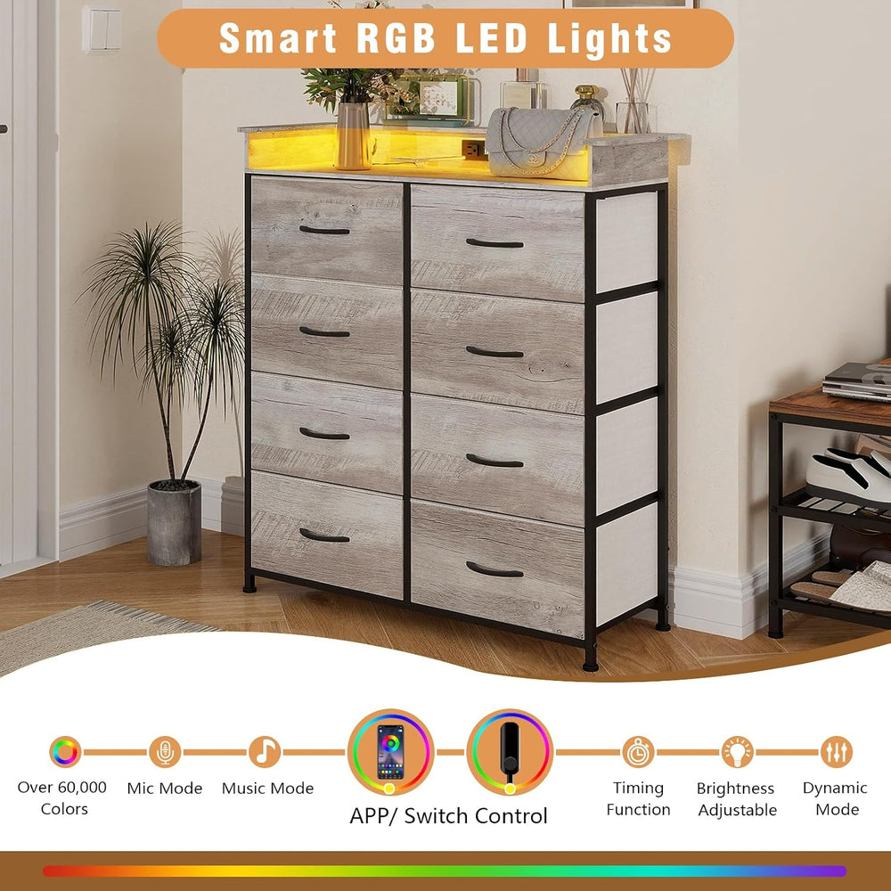 Dresser for Bedroom with Charing Station Grey Dresser with LED Lights Tall Dr...