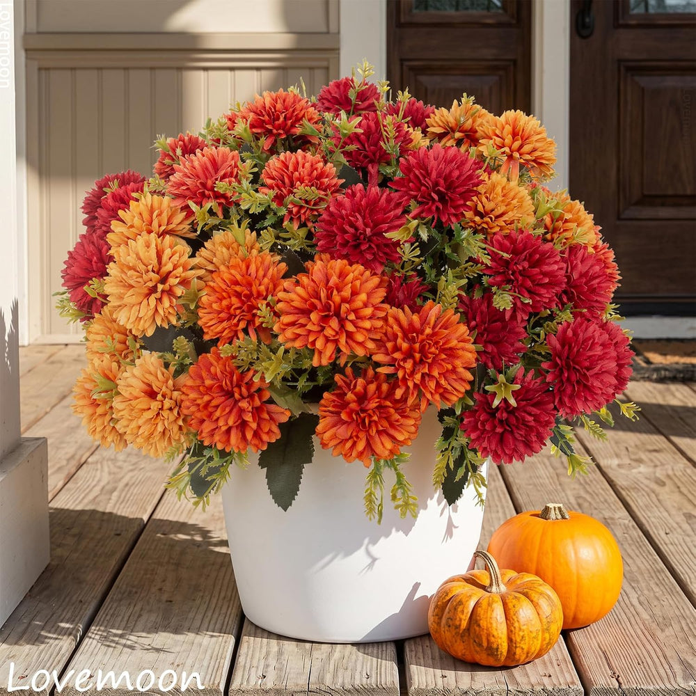 lovemoon Artificial Chrysanthemums Flowers for Outdoors, Fall