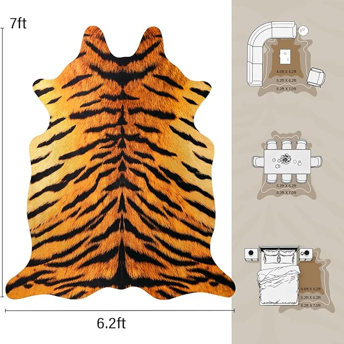 AROGAN Premium Tiger Print Rug 6.2x7 Feet, Machine Washable Faux Fur Rug - Image 2