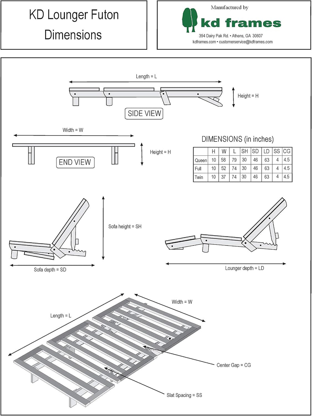 KD Frames Lounger Futon, Twin