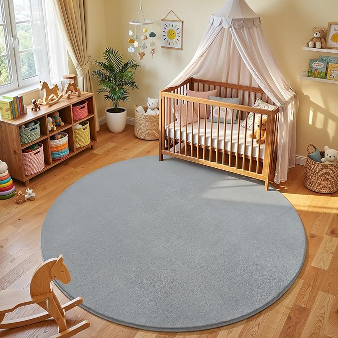 Amearea Grey Round Area Rugs 5ft Washable Circle Rugs - Image 2