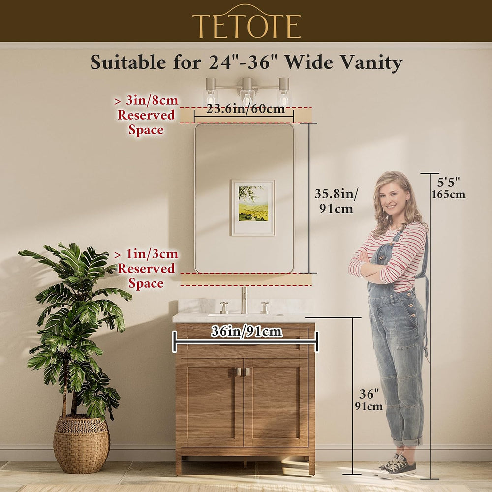 Brushed Gold Bathroom Mirror, 24 x 36 Inch Metal Framed Mirror, Brushed Brass...