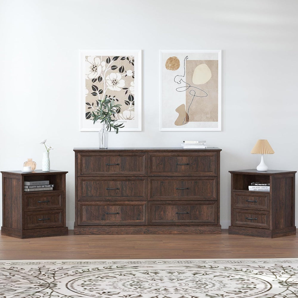 Tradare Farmhouse Dresser and Nightstand Sets 3 Piece, Nightstands Set of 2 &...