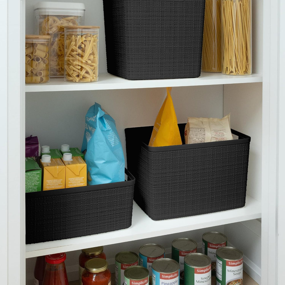 Curver Set of 4 Large 20L Jute Decorative Plastic Organization and Storage Ba...