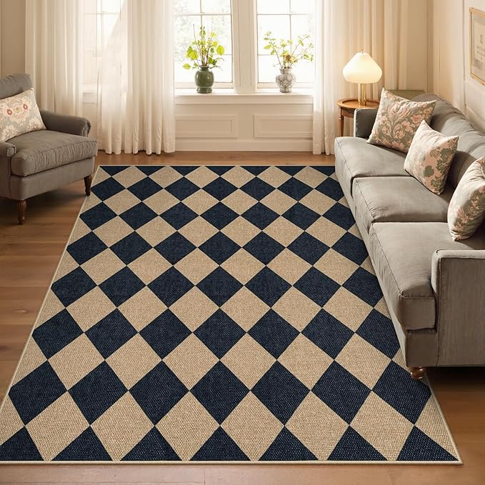 Lahome Checkered Easy Jute 5x7 Area Rugs, Washable Outdoor Patio Rug - Image 6