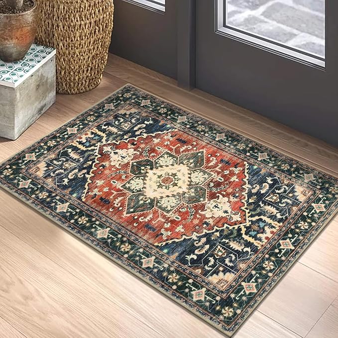 Yamaziot Washable Area Rug, 2x3 Small Entryway Rug Non-Slip Boho Vintage Rug by Yamaziot