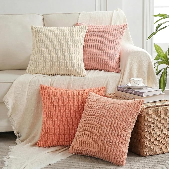 Fancy Homi 4 Packs Boho Blush Pink Euro Decorative Throw Pillow Covers 26x26 by Fancy+Homi