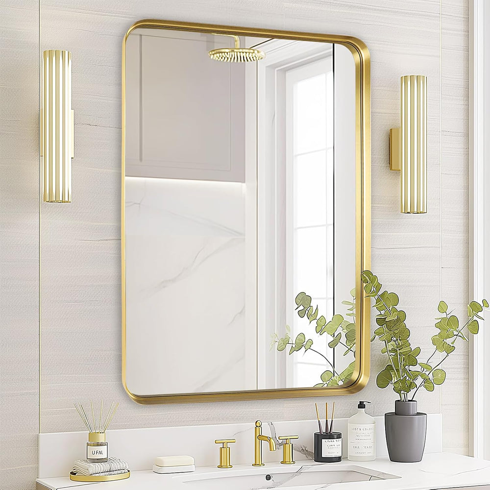 Gold Bathroom Vanity Mirror Over Sink 24x36, Large Wall Rectangle Mirror